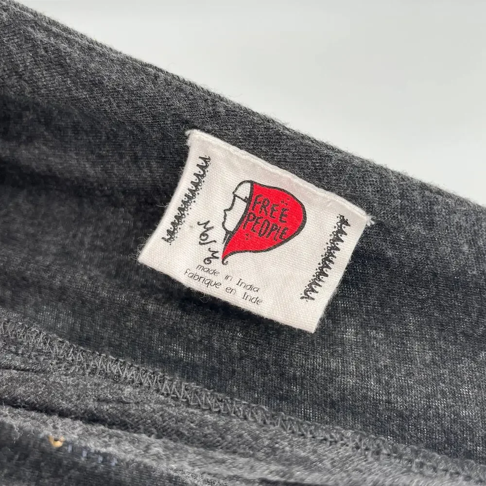 Free People Dark Gray V-Neck Knit Studs Short Sleeve Boho Shift Dress Women - Picture 4 of 10